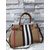 Large check fabric leather trim tote bag