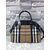 Large check fabric leather trim zipper tote handle bag