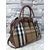 Large check fabric leather trim zipper tote handle bag