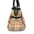 Beige Medium Check Black Leather Trim Handbag Bag with Should Strap