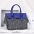 Gray cashmere with blue ostrich leather flap tote