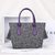 Gray cashmere with purple ostrich leather flap tote