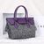 Gray cashmere with purple ostrich leather flap tote