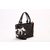 Black Lamb Skin Leather Snake Skin Leather Logo Handle Bag