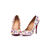 White patent leather multiple color rivet pump