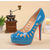 Blue patent leather cut out platform pump