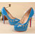 Blue patent leather cut out platform pump