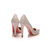 white pyrography champagne satin pointed head pump