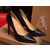 Black croco leather pointed head pump