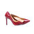 Red croco leather pointed head pump