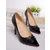 Black leather pointed head pump