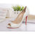 White patent leather peep toe pump