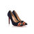 Dark blue suede leather rivet pointed head pump