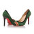 Green suede leather rivet pointed head pump