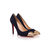 Dark blue suede leather rivet point head pump