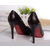 Black leather rivet pointed head pump