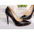 Black leather rivet pointed head pump