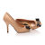 Beige quilting leather bow-tie peep toe pump