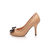 Beige quilting leather bow-tie peep toe pump