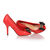 Quilting red leather bow-tie peep toe pump