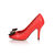 Quilting red leather bow-tie peep toe pump