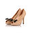 Quilting beige leather bow-tie peep toe platform pump