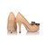 Quilting beige leather bow-tie peep toe platform pump