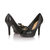 Quilting black leather bow-tie peep toe platform pump