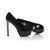 Black leather peep toe platform pump