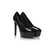 Black leather peep toe platform pump