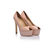 Beige leather peep toe platform pump