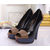 Leather combine peep toe platform pump