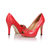 Red leather peep toe platform pump