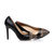 Black patent leather rivet point head pump