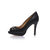 black leather peep toe platform pump