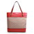 Red leather trim fabric tote