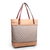 Beige leather trim fabric tote