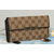 Coffee Fabric Metal Bar Logo Continental Long Wallet