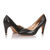 black leather V collar pump