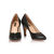 black leather V collar pump