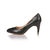 black leather V collar pump