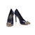 blue patent leather rivet pointed head pump