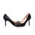 Black satin rhinestone pointed head pump