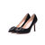 Black satin rhinestone pointed head pump