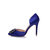 Blue satin pointed head cut out pump