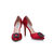 Red satin pointed head cut out pump