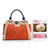 Orange Multi Color Suede Leather Large Turn  Lock Closure Handle Bag