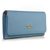 Blue Saffiano Leather Button Flap Closure Wallet