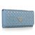 Light Blue Saffiano Leather Cutout Button Flap Closure Wallet