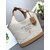 Medium linen blend and leather tote bag